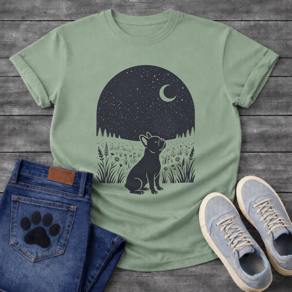 French Bulldog starry night moon silhouette funny dog shirt graphic tee