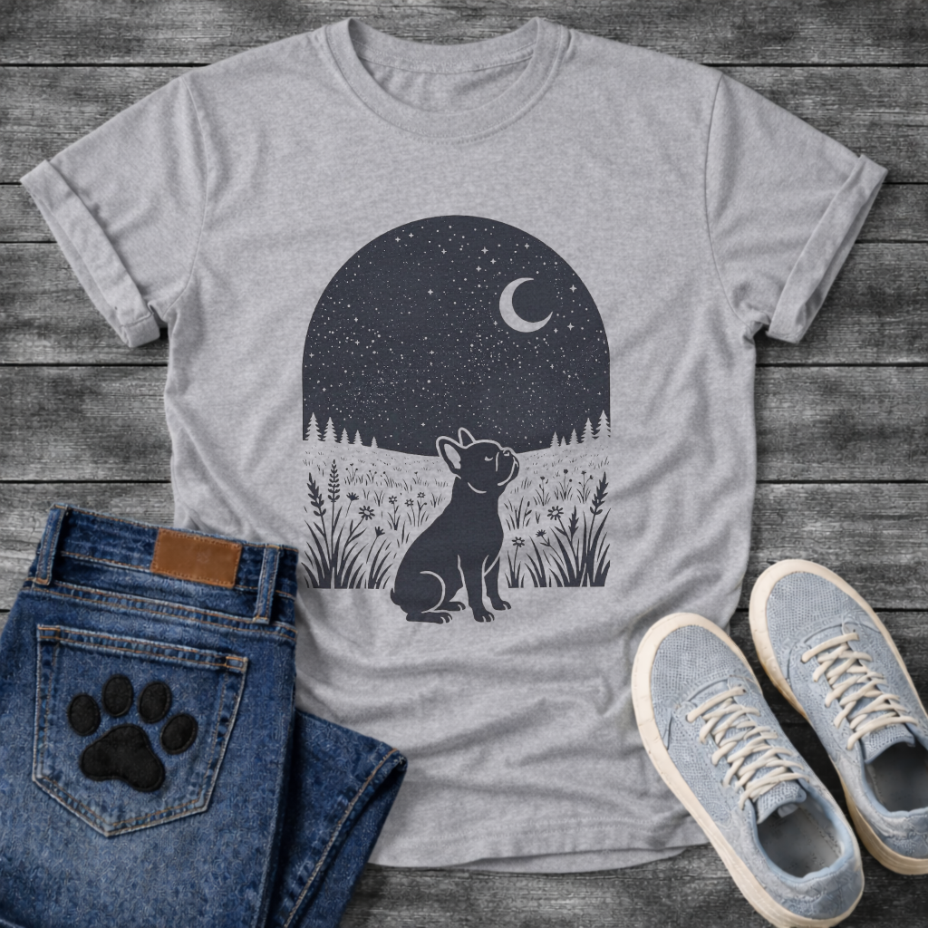 French Bulldog starry night moon silhouette funny dog shirt graphic tee