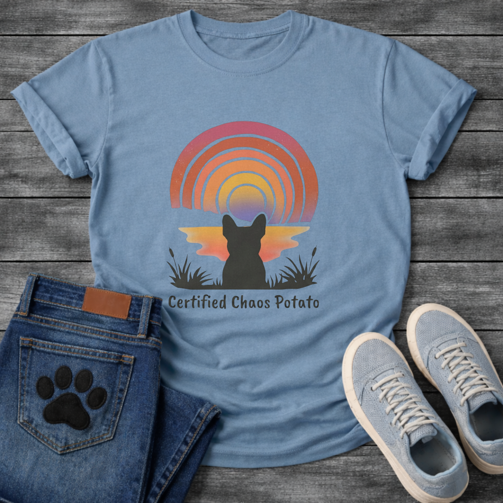 Certified Chaos Potato French Bulldog retro sunset t-shirt funny dog shirt pet lover apparel