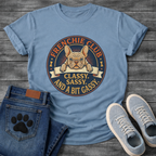 Frenchie Club Classy Sassy Bit Gassy full color fawn badge t-shirt funny French Bulldog shirt