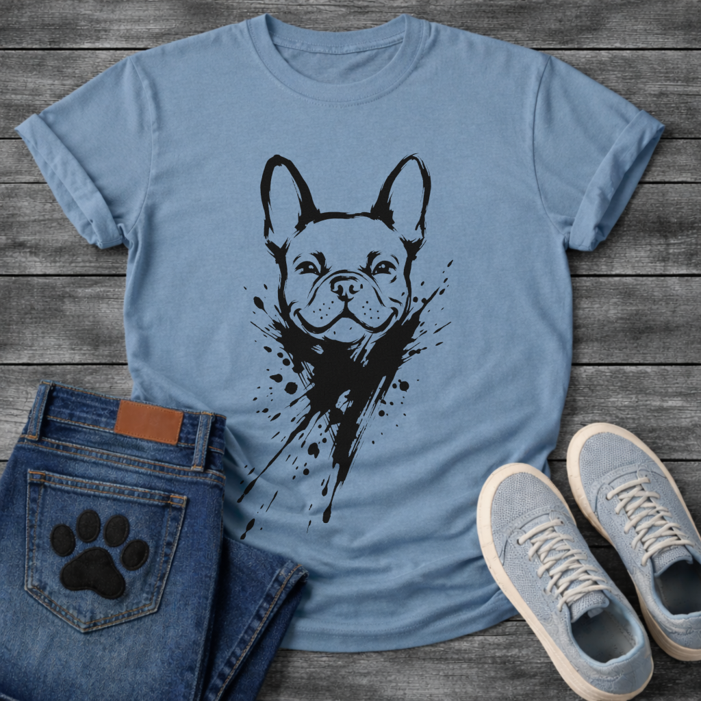 French Bulldog ink splash t-shirt - Sumi-e black ink splatter Frenchie emerging from ink explosion graphic tee