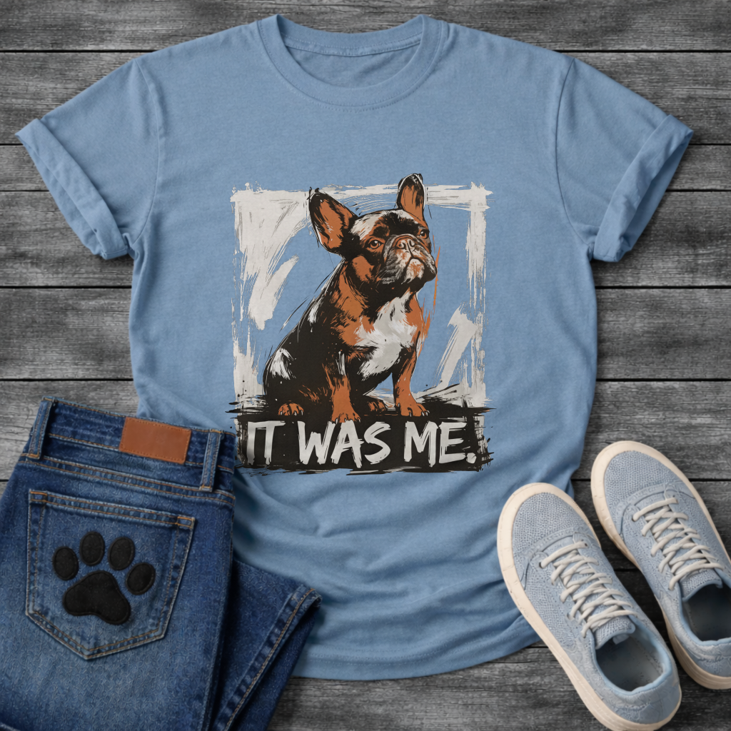 It Was Me brush frame French Bulldog graphic t-shirt military green white funny dog shirt