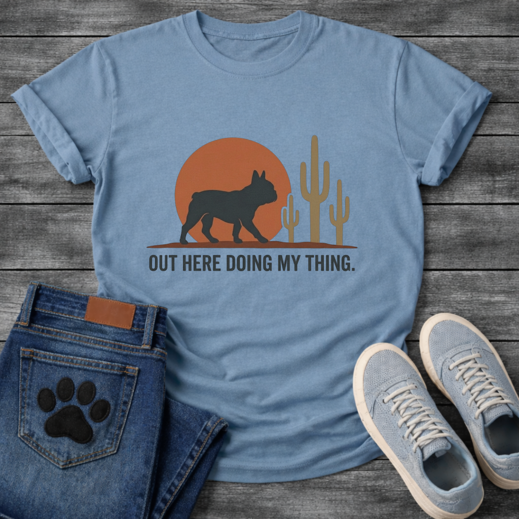 Out Here Doing My Thing French Bulldog desert sunset t-shirt sage pet lover apparel