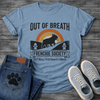 Out of Breath Frenchie Society retro badge t-shirt funny French Bulldog pet lover apparel