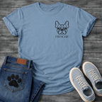 Frenchie face line art pocket t-shirt dark heather French Bulldog pet lover apparel