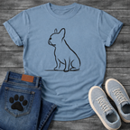 Japanese Sumi-e brush art French Bulldog side profile t-shirt - minimal black ink Frenchie silhouette outline tee
