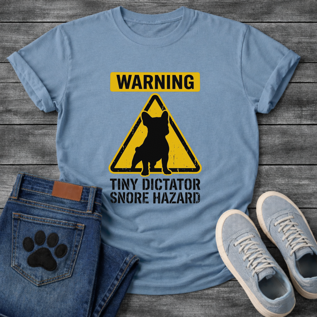 Warning Tiny Dictator Snore Hazard French Bulldog caution sign t-shirt sport grey funny dog shirt