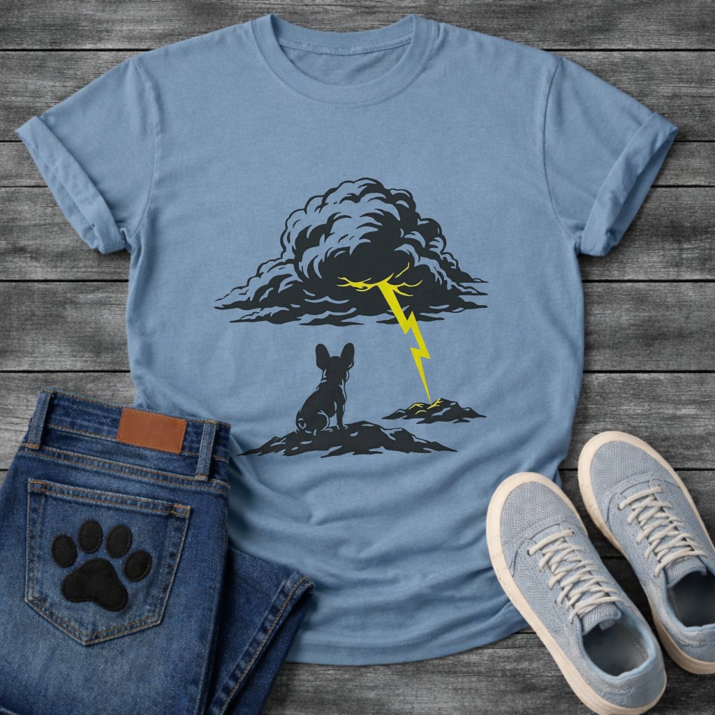 Unbothered French Bulldog lightning storm silhouette t-shirt sand funny dog shirt pet lover apparel