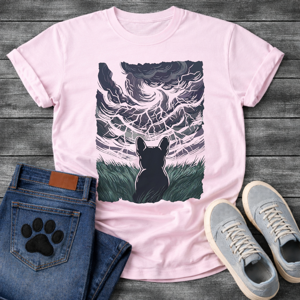 French Bulldog stormy night silhouette dramatic graphic dog shirt unisex tee