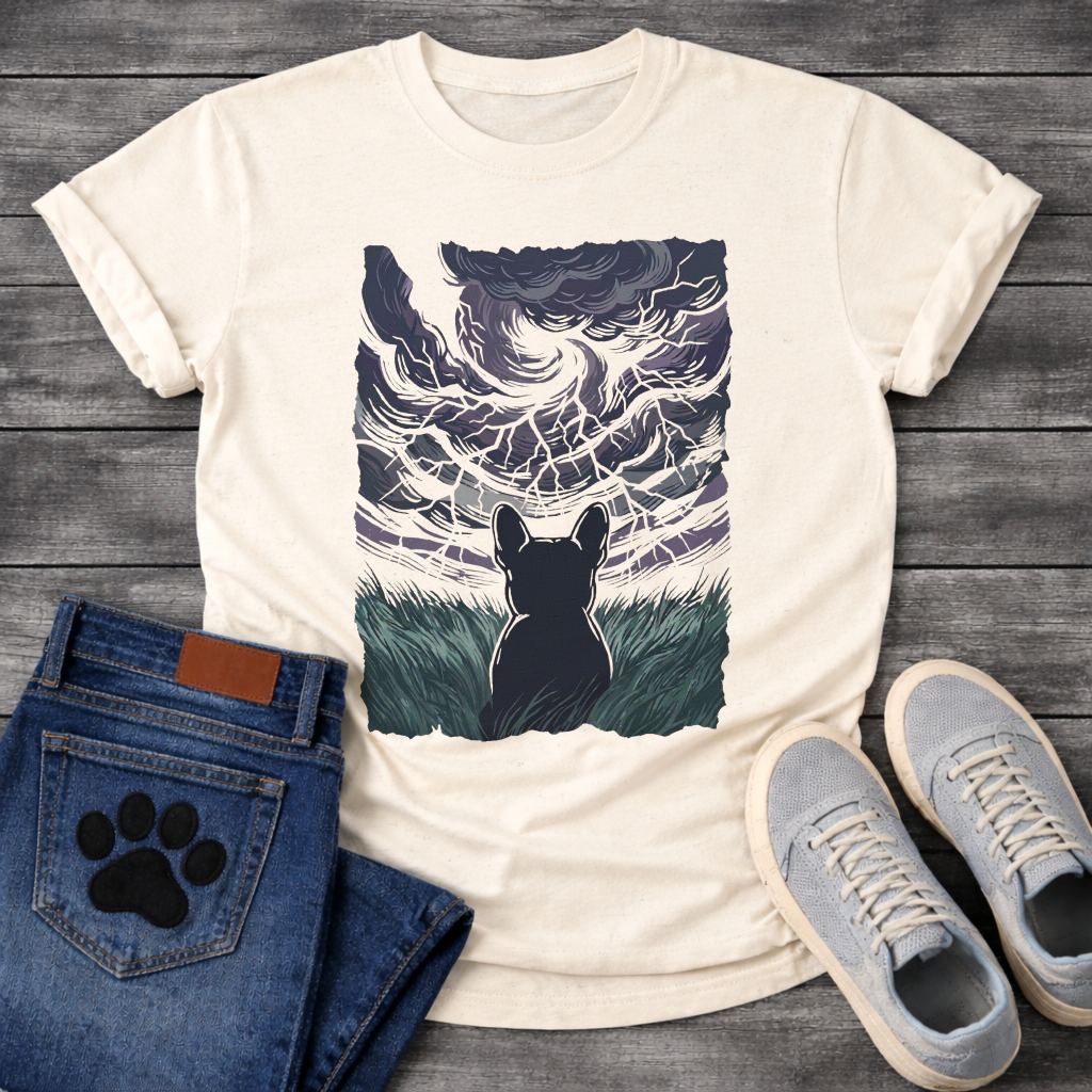 French Bulldog stormy night silhouette dramatic graphic dog shirt unisex tee