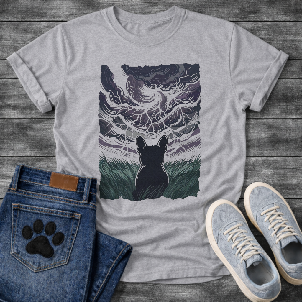 French Bulldog stormy night silhouette dramatic graphic dog shirt unisex tee