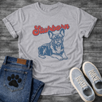 French Bulldog lying down with Stubborn retro script typography graphic tee