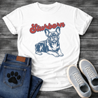 French Bulldog lying down with Stubborn retro script typography graphic tee