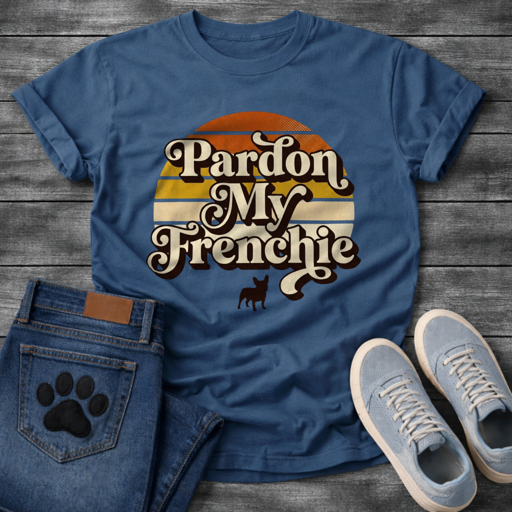 Pardon My Frenchie funny dog shirt light blue retro sunset French Bulldog pet lover tee

