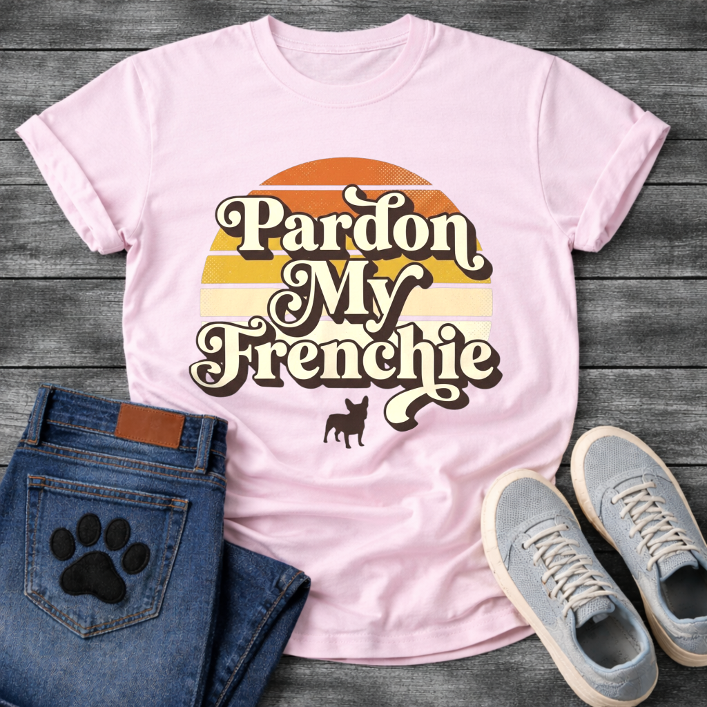 Pardon My Frenchie funny dog shirt light blue retro sunset French Bulldog pet lover tee
