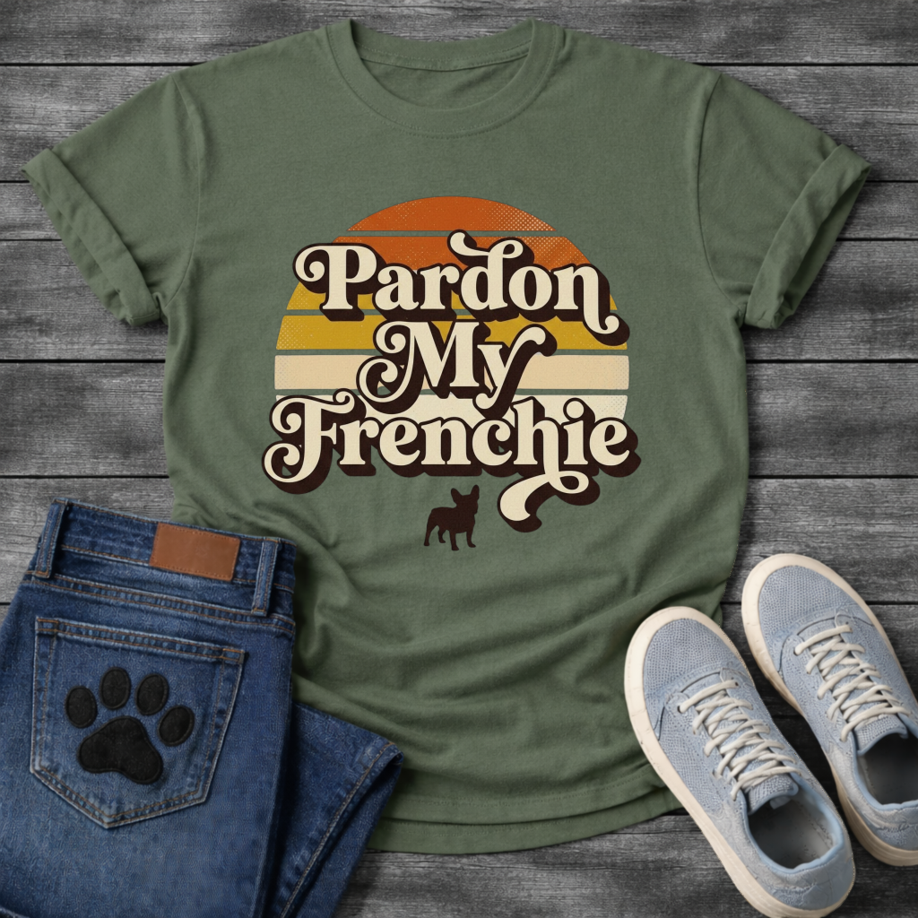 Pardon My Frenchie funny dog shirt light blue retro sunset French Bulldog pet lover tee
