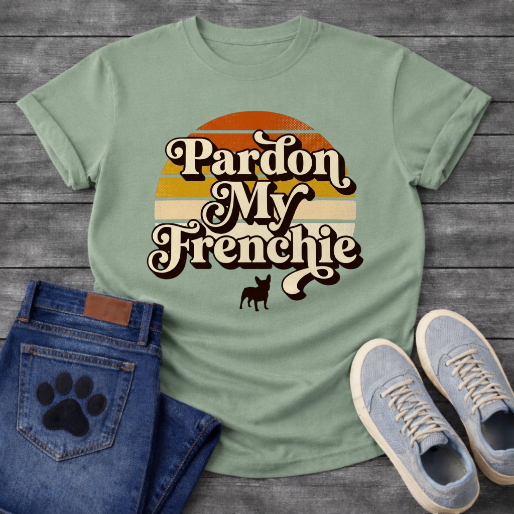 Pardon My Frenchie funny dog shirt light blue retro sunset French Bulldog pet lover tee
