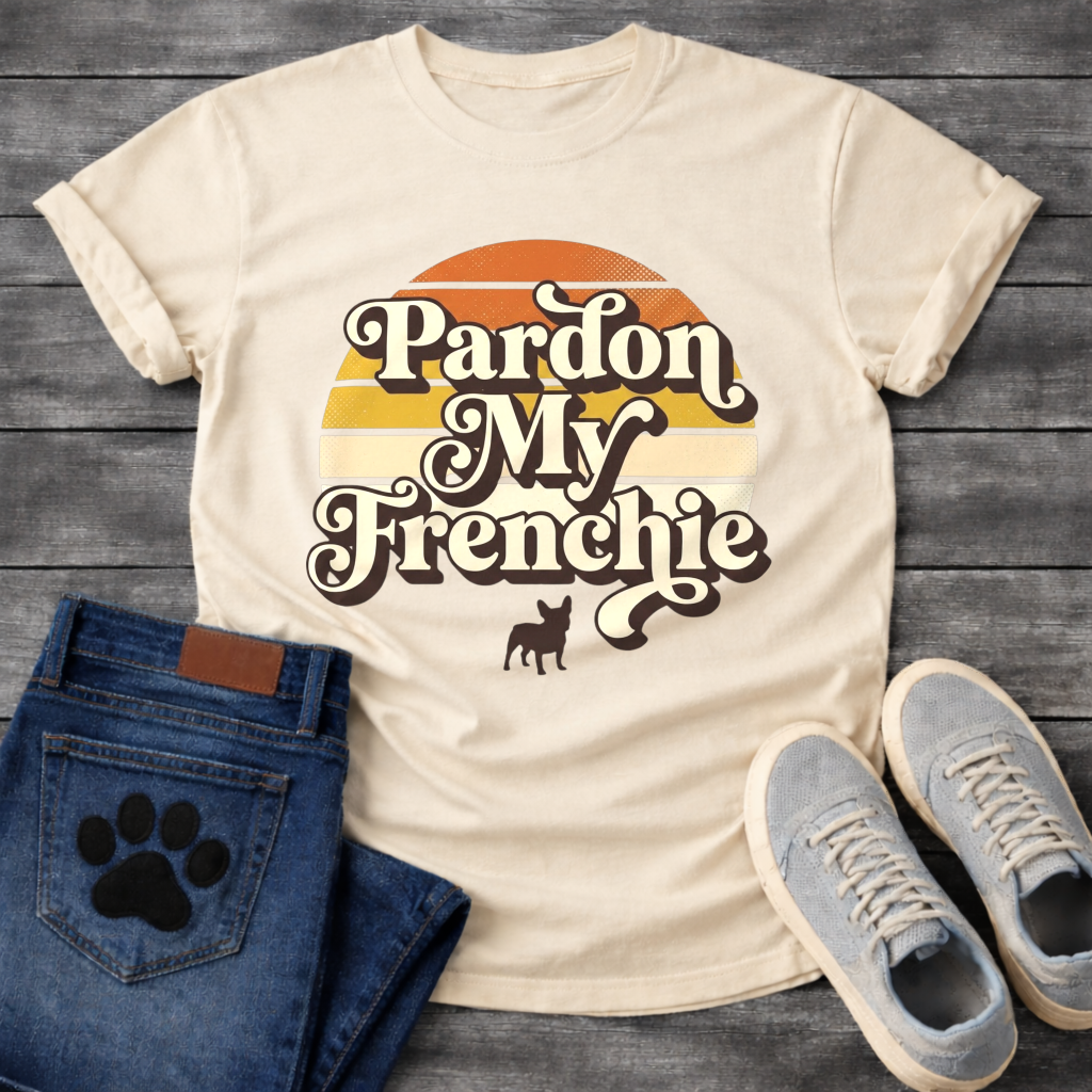 Pardon My Frenchie funny dog shirt light blue retro sunset French Bulldog pet lover tee
