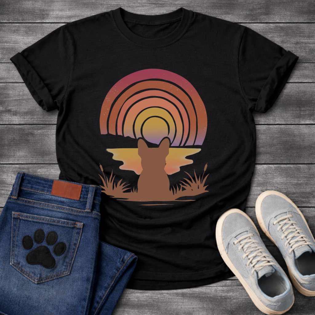 French Bulldog retro sunset rainbow silhouette graphic dog shirt unisex tee
