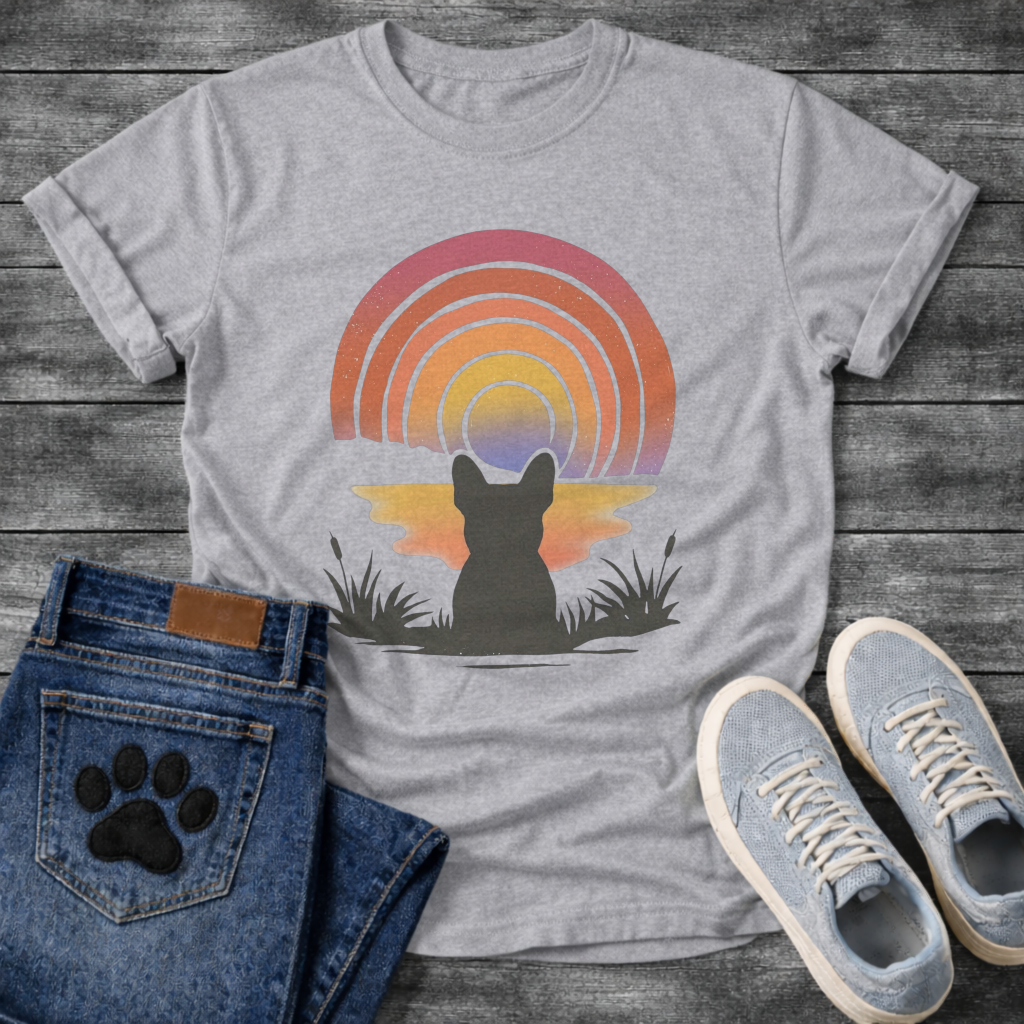 French Bulldog retro sunset rainbow silhouette graphic dog shirt unisex tee
