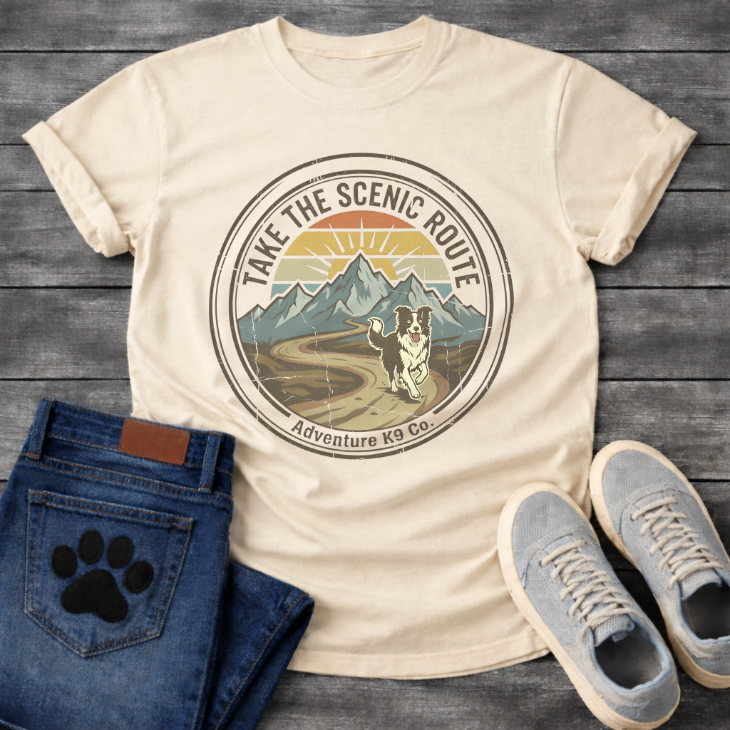 Funny take the scenic route dog shirt for outdoor loving pet parents
