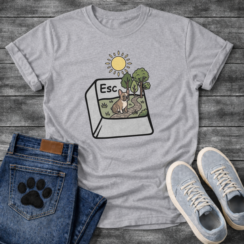 French Bulldog escape key nature scene funny dog shirt graphic unisex tee
