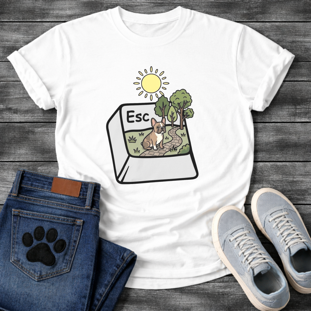 French Bulldog escape key nature scene funny dog shirt graphic unisex tee
