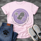 Blue French Bulldog sleeping top-down view with food bowl and book It's Too Non-Frenchie Like Outside badge graphic tee


