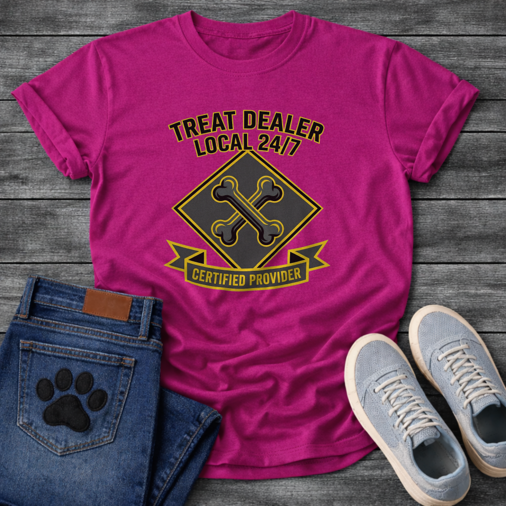 Treat Dealer Local 24/7 Certified Provider funny dog parent badge shirt