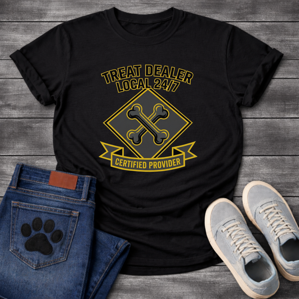 Treat Dealer Local 24/7 Certified Provider funny dog parent badge shirt