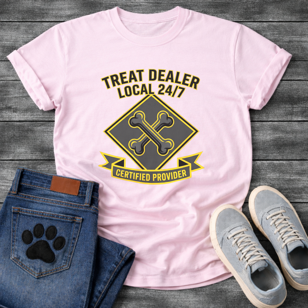 Treat Dealer Local 24/7 Certified Provider funny dog parent badge shirt