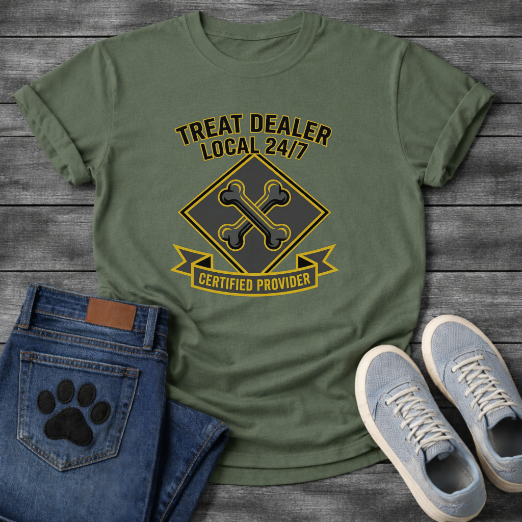 Treat Dealer Local 24/7 Certified Provider funny dog parent badge shirt