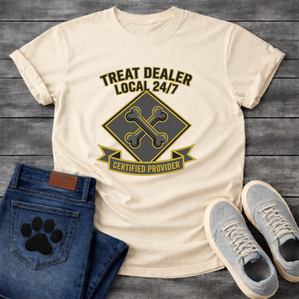Treat Dealer Local 24/7 Certified Provider funny dog parent badge shirt