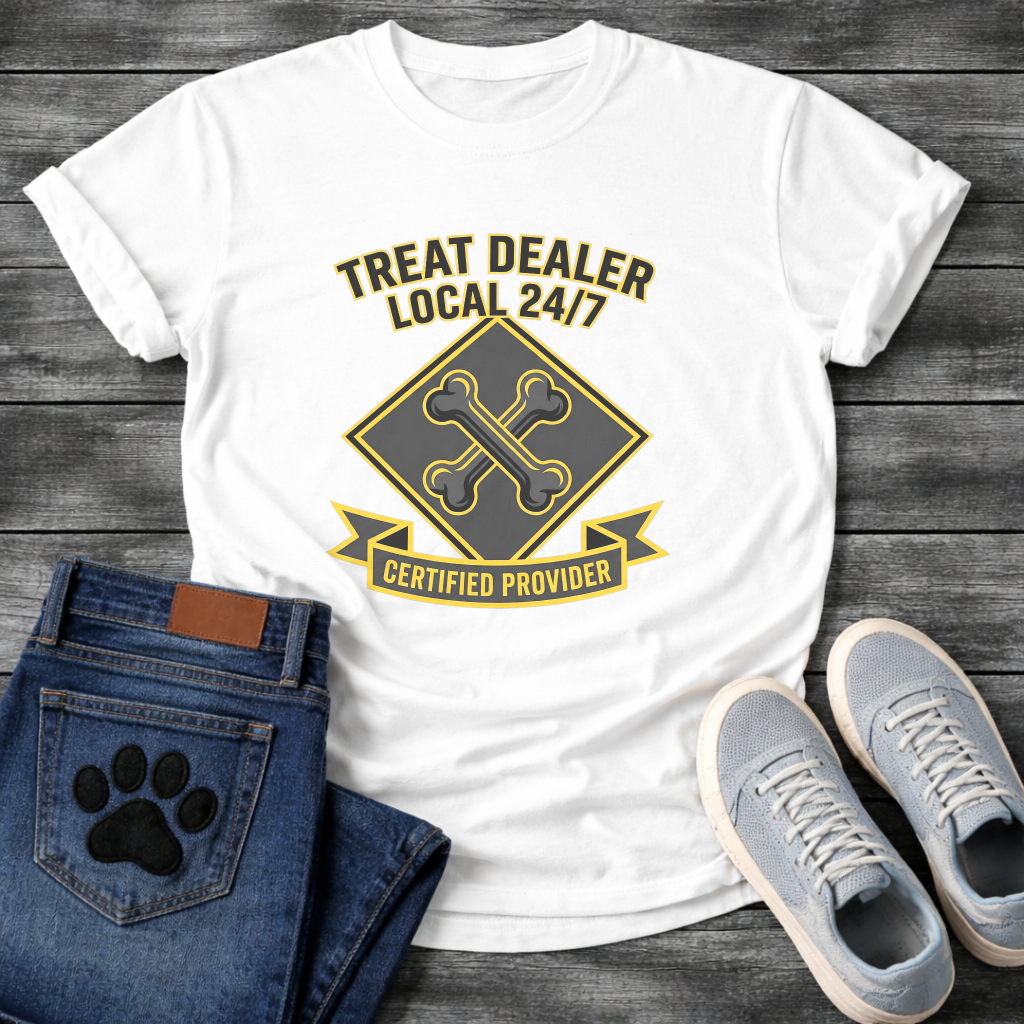 Treat Dealer Local 24/7 Certified Provider funny dog parent badge shirt
