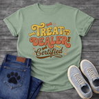 Treat dealer certified retro shirt with groovy lettering for dog parents