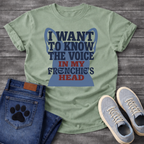 I Want To Know The Voice In My Frenchie's Head bold typography with bat ear silhouette graphic tee