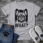 What? bold French Bulldog portrait graphic t-shirt funny dog shirt pet lover apparel
