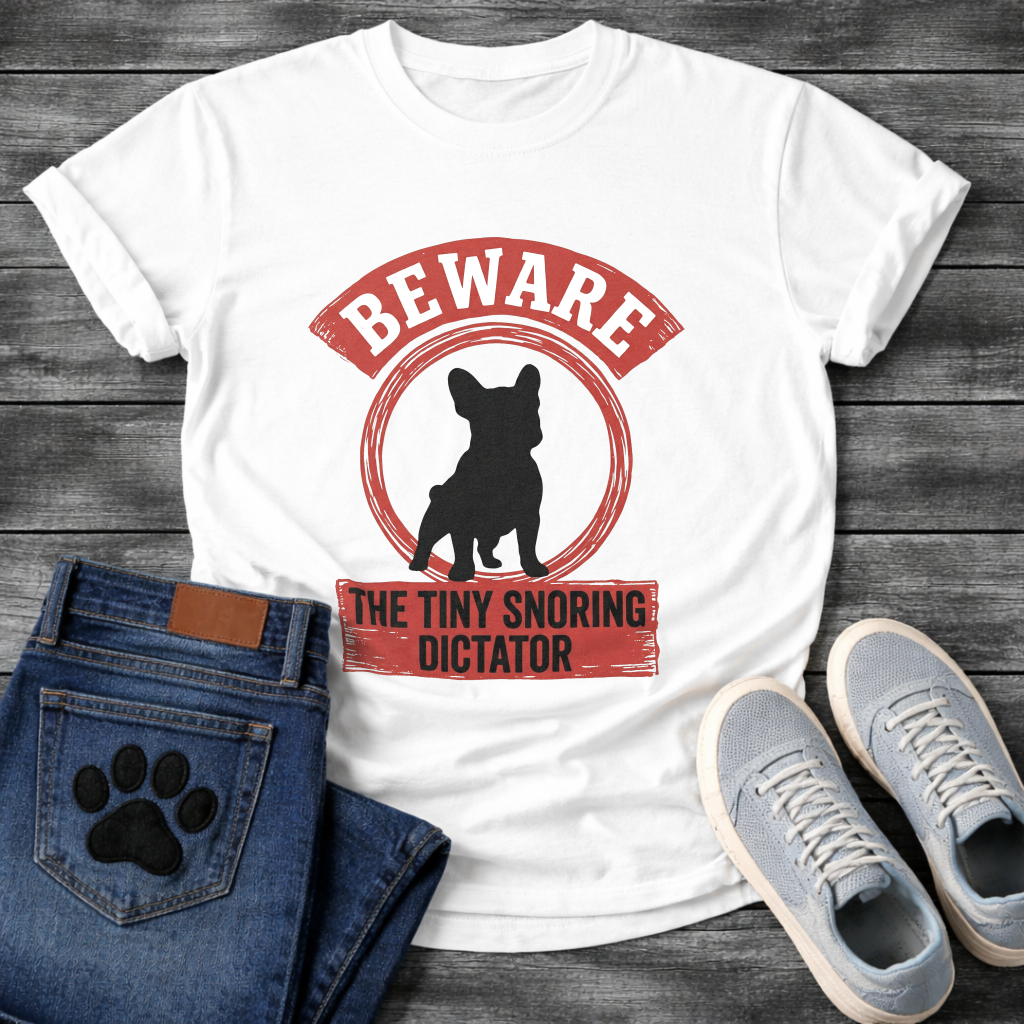 Beware Tiny Snoring Dictator French Bulldog vintage sign t-shirt military green funny dog shirt