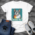 Excuse Me geometric French Bulldog graphic t-shirt sport grey teal orange funny dog shirt