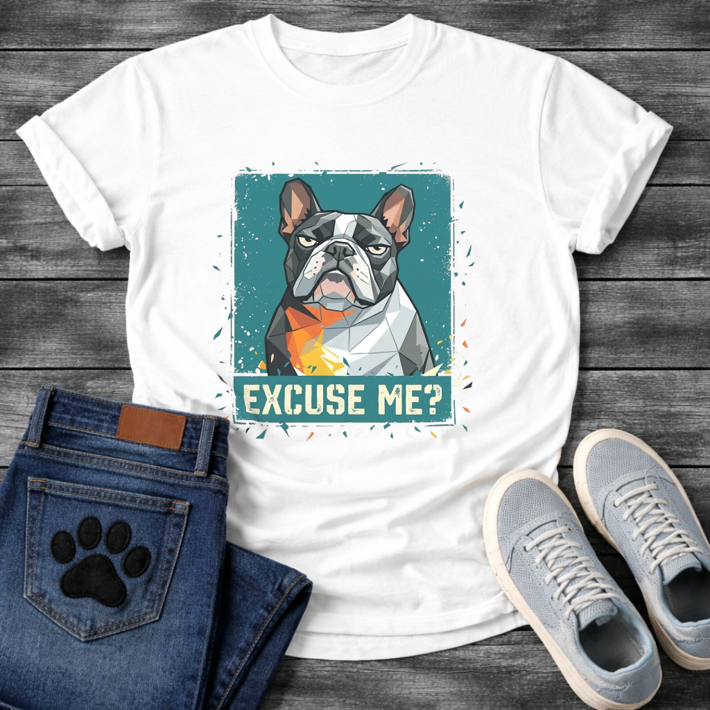 Excuse Me geometric French Bulldog graphic t-shirt sport grey teal orange funny dog shirt