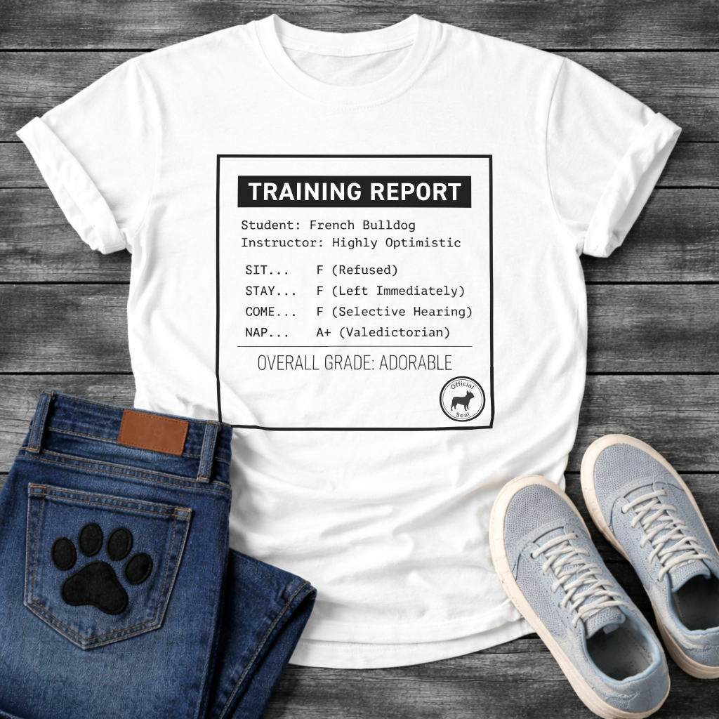 French Bulldog training report card funny t-shirt with Official Seal stamp