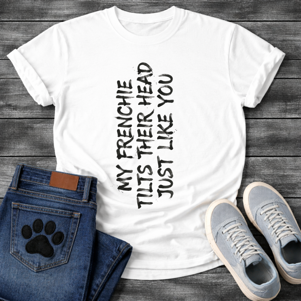  Funny French Bulldog head tilt t-shirt white unisex pet lover apparel
