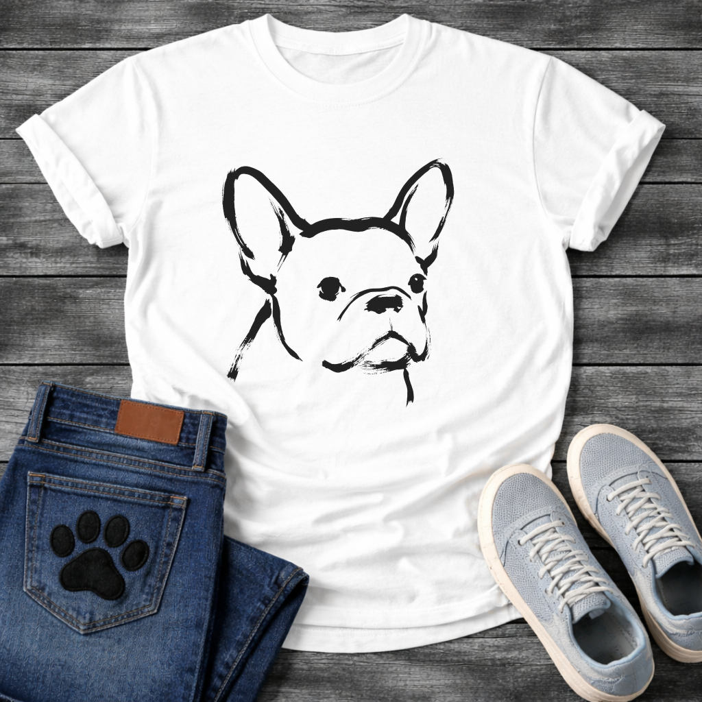 Japanese Sumi-e brush art French Bulldog t-shirt - bold black ink gestural Frenchie portrait tee