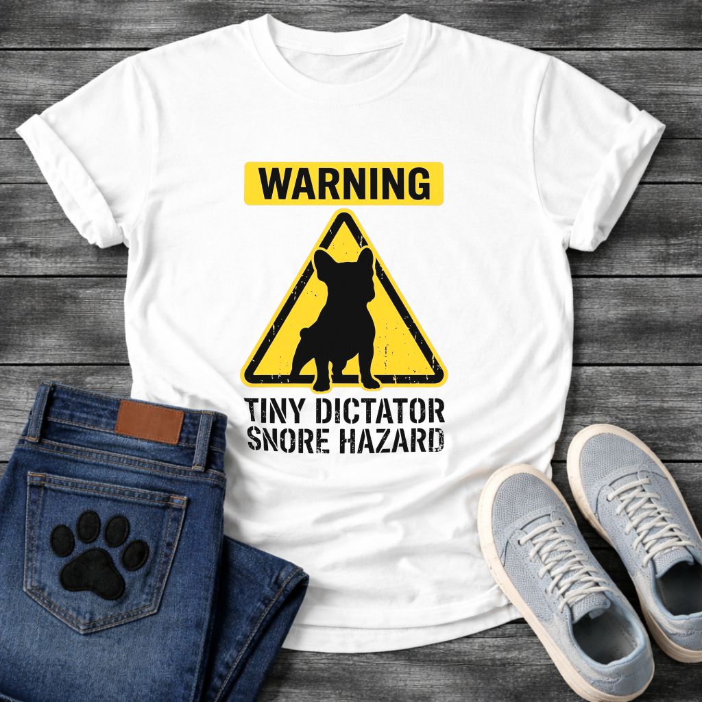 Warning Tiny Dictator Snore Hazard French Bulldog caution sign t-shirt sport grey funny dog shirt