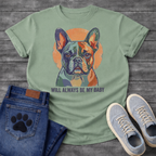 French Bulldog painterly portrait with Will Always Be My Baby typography graphic tee