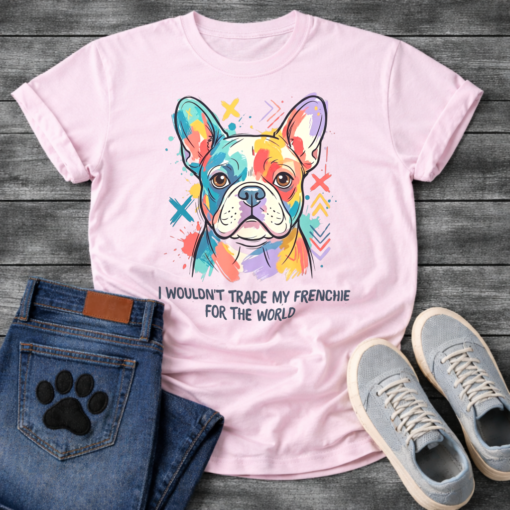 French Bulldog colorful pop art illustration with I Wouldn't Trade My Frenchie For The World typography graphic tee
