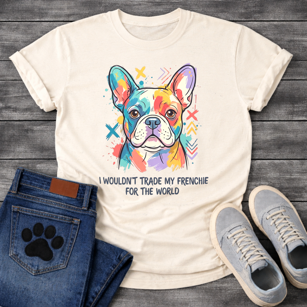 French Bulldog colorful pop art illustration with I Wouldn't Trade My Frenchie For The World typography graphic tee