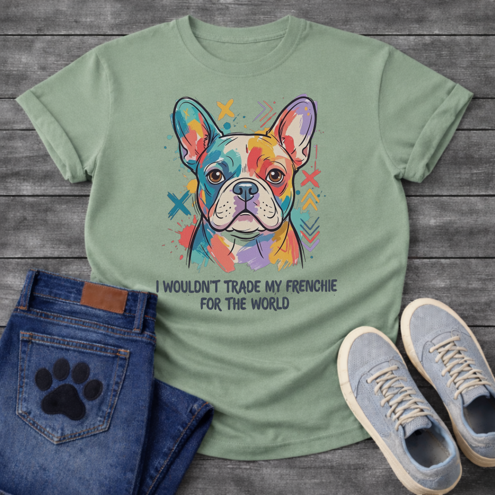 French Bulldog colorful pop art illustration with I Wouldn't Trade My Frenchie For The World typography graphic tee