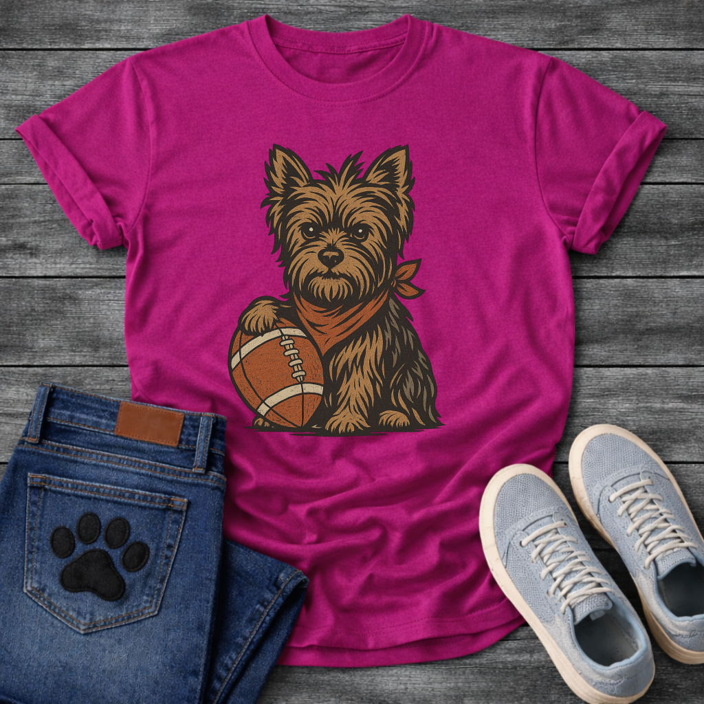Funny football Yorkie dog shirt with Yorkshire Terrier holding football for pet lovers