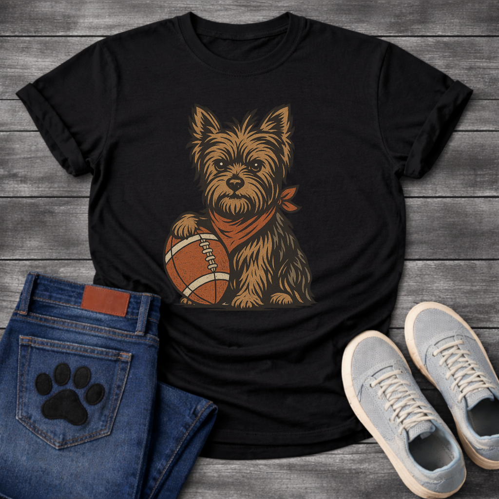 Funny football Yorkie dog shirt with Yorkshire Terrier holding football for pet lovers